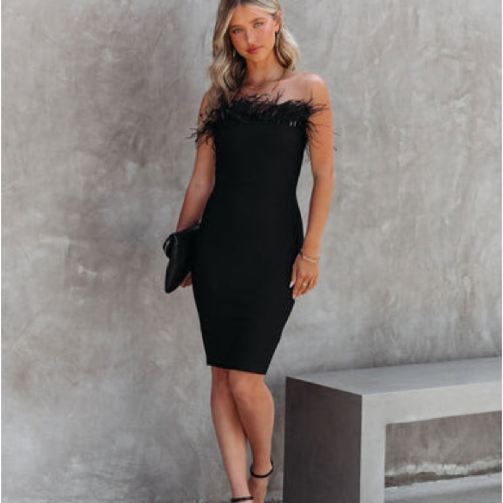 Feather Strapless Bodycon Dress